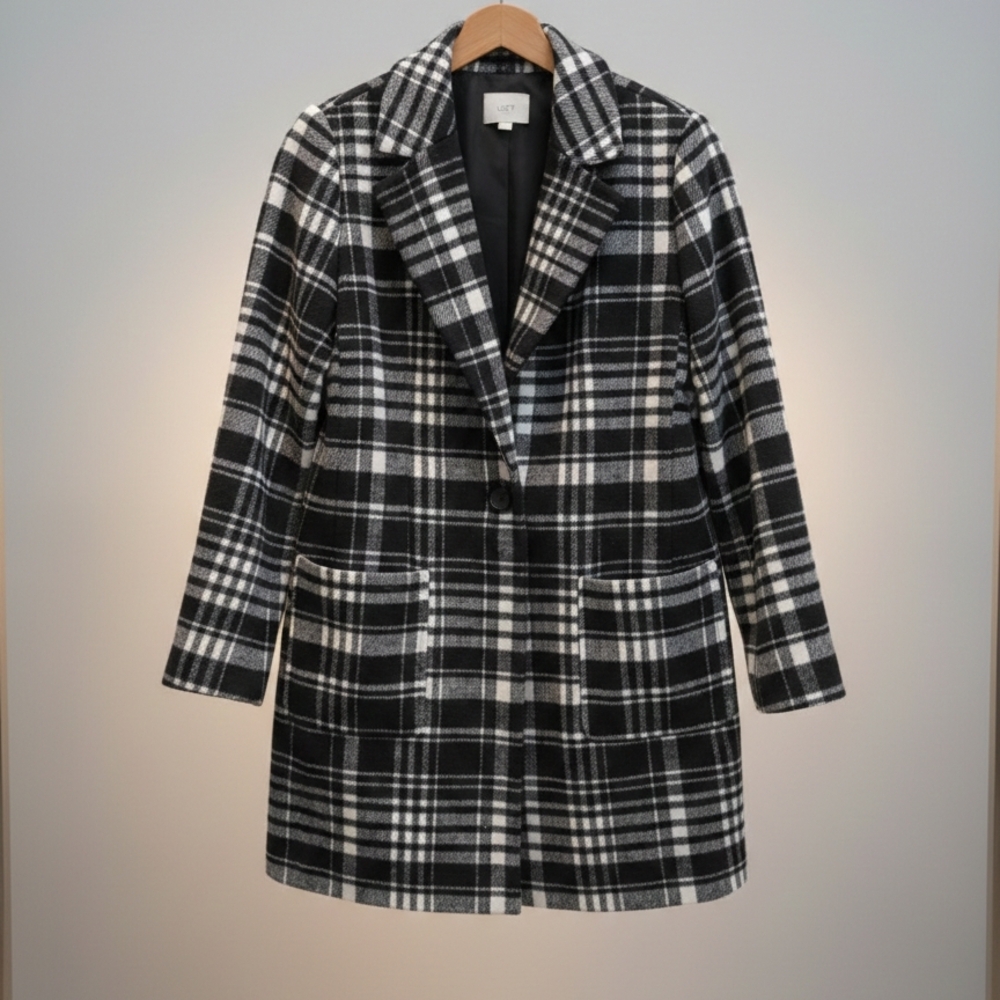 LOFT Black and White Plaid Blazer
